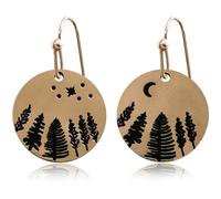 NONQL Handmade Retro Gold Minimalist Round Tree Geometric Dangle Drop Earrings Bohemian Vintage Carved Pine Tree Star Moon Dangle Drop Earrings for Women Jewelry Gifts, Metal, No Gemstone