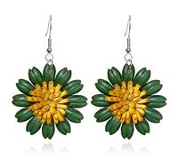 NONQL Handmade Vintage Genuine Leather Sunflower Flower Dangle Earrings Lightweight Retro Boho Daisy Flora Drop Earrings for Women Jewelry Gifts, Wood, No Gemstone
