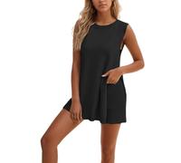 NoNrots Sweater Set, Women Knit Pajamas Sets 2 Piece Outfits Casual Sleeveless Sweater Tank Top and Shorts Beach Set (Black,Medium)