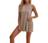 NoNrots Sweater Set, Women Knit Pajamas Sets 2 Piece Outfits Casual Sleeveless Sweater Tank Top and Shorts Beach Set (Khaki,Medium)