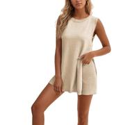 NoNrots Sweater Set, Women Knit Pajamas Sets 2 Piece Outfits Casual Sleeveless Sweater Tank Top and Shorts Beach Set (Apricot,Medium)