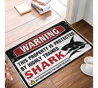 Nonslip Bath Door Outdoor Fall Bathroom Mat - Warning This Property Is Protected By A Highly Trained Shark Bath Washable Stain Resistant(65X90CM)