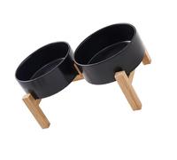 Nonslip Ceramic Pet Feeder Bowl Set Raised Wooden Double Bowl Bowl with Large Capacity Dogs Cats Feeding Accessories Ceramic Pet Food and Water