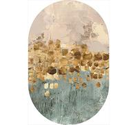 NonSlip Oval Area Rug Short Pile Carpet for Bedroom & Living Room Home Decor Blue & Gold Graffiti Design 140 x 160 cm Tappeti Casa Sa Grandi