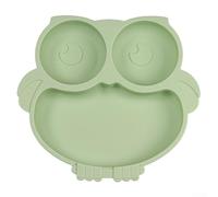 NonSlip Suction Dish with Cute Cartoon Design, Silicone Plate with Strong Suction Cups (light green)