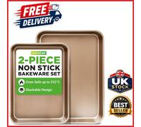 Nonstick Baking Tray Set 2-Piece Gold Carbon Steel Cookie Sheets Dishwasher Safe