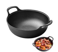 Nonstick Cast Iron Wok, Hand-Forged Cast Iron Wok Pan, No Chemical Coated, Uncoated Thick Iron Frying Pan for High Heat Cooking, Dual Handle for Stability, Ideal for Induction, Gas,All Hobs 20cm
