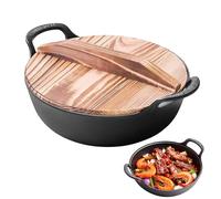 Nonstick Cast Iron Wok with Wooden Lid, New Chinese Handmade Cast Iron Wok, Cast Iron Woks, No Chemical Coated, Perfect for Efficient Cooking and Easy Maintenance 20cm