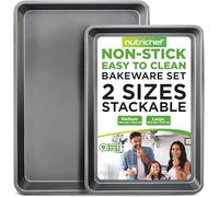 Nonstick Cookie Sheet Baking Pan - 2-Pc. Professional Quality Kitchen Cooking Non-Stick Bake Trays with Gray Coating Inside & Outside, Dishwasher Safe