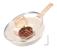 Nonstick Deep Frying Pan with Lid, Cooking Saute Pan Efficient Skillet Pan with Ergonomic Handle Multifunctional Frying Pan Induction Cookware for Kitchen Cooking Induction Stovetops(Beige)