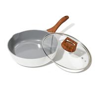 Nonstick Frying Pans With Lid, 11 Inches Skillets Deep Frying Pan Non stick, Ceramic Frying Pans With Pour Spout, Non Toxic Frying Pan for Stove, Induction, Gas, PB/CD/PFOA Free (White,11 Inches)
