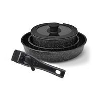 Nonstick Pots And Pans Set 5pcs Kitchen Cookware Set Kitchen Cooking Set With Glass Lid And Removable Handle For All Stoves,Non Stick Frying Pan,Saucepan,Pots And Pans Set With Detachable Handle Black