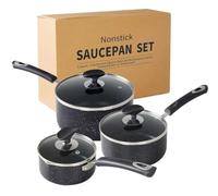Nonstick Saucepan with Lid, Non Stick 1Qt & 2Qt & 3Qt Sauce Pan Set with Silicone Handle,Small Milk Pot with Glass Lid for Home Kitchen