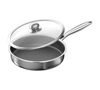 Nonstick Skillet Pan - Cooking Frying Pan with Lid, Stainless Steel Cookware | Induction Compatible Frypan for Apartment, Kitchen, Outdoor BBQ, Campfire, Restaurant Cooking, Easy Clean Surfac