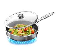 Nonstick Skillet Pan - Cooking Frying Pan with Lid, Stainless Steel Cookware | Induction Compatible Frypan for Apartment, Kitchen, Outdoor BBQ, Campfire, Restaurant Cooking, Easy Clean Surfac