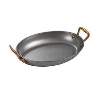 Nonstick Stainless Steel Skillet, Oval Spanish Pan with Riveted Handles, Dishwasher-Safe Cookware for Home or Restaurant, 18cm