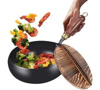 Nonstick Wok Pan - Cast Iron Wok with Lid, Uncoated Heat Resistant Cast Iron Skillet with Lid for Indoor, Camping, Home & Kitchen
