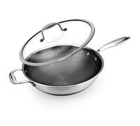 Nonstick Wok with Glass Lid - 30cm Hex Stainless Steel Stir Fry