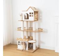 Nonta Wooden Cat Tree House 53.54" Multi-Level Cat Condo Tower with Multiple Cat Caves, Sisal Scratching Posts, Ladder & Hanging Ball, Heavy Duty Cat Furniture for Large Cats & Multi-Cat Household