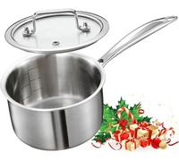 Nontoxicook 18cm Stainless Steel Saucepan with Lid, 2.4L Tri-Ply Full Body Clad Sauce Pot, Induction Hob Small Cookware, Oven Safe Saucier Pan for Ramen, Sauces, Baby Food, Stews & Daily Meals
