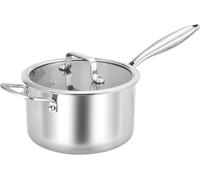 Nontoxicook 20cm Stainless Steel Saucepan with Lid, 3.3L Tri-Ply Full Body Clad Sauce Pot, Induction Hob Cookware, Oven Safe Saucier Pan for Ramen, Sauces, Baby Food, Stews & Daily Meals