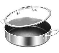 Nontoxicook 30cm 5.7L Ceramic Tri-Ply Stainless Steel Non-Stick Saute Pan with Lid, Non Toxic Deep Frying Pan, Large Skillet, Jumbo Cooker, Induction Compatible, Heavy-Duty, Oven Safe