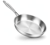 Nontoxicook Professional 26cm Uncoated Tri-Ply Stainless Steel Frying Pan | Versatile Skillet for Fast, Even Heating, Oven Safe to 315°C and Suitable for All Hobs Including Induction