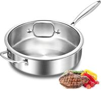 Nontoxicook Tri-Ply Stainless Steel Saute Pan with Lid, 30cm(5.6L) Deep Frying pan, Induction Large Skillet, Jumbo Cooker, Efficent Fast Even Heating Cooking Pan, Oven Safe