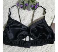 Nonwire Silk Satin Bra for Women, Comfortable and Breathable Sleep Underwear (40/90B/C Black)