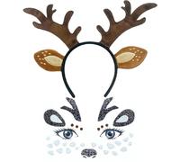 Nonzmun Christmas deer antlers headband, Brown Reindeer Ear Headband, Deer Face Tattoo, Funny Reindeers Costume Accessories for Carnival, Christmases, Elves Party Favours