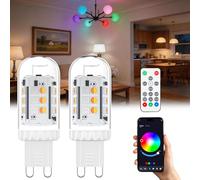 Noobibaba Bluetooth Smart G9 LED Bulbs 3W, 100-240V 10W 25W G9 Halogen Bulb Equivalent, G9 Bi-Pin Base, 16 Million Colors Bluetooth App&Remote Control Light Bulb, 2-Pack