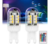 Noobibaba G9 LED Bulb Colour Changing Remote Controlled, RGB G9 Bulbs Not Smart, 3W 100-240V 2700K Warm White+15 Multi Colour for Indoor, Party, Halloween, Christmas Decor (2 Bulbs and a Remote)