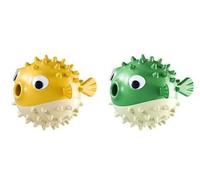 Nooboochichy Dog Chewing Toys, Puffer Fish Design, Set of 2, Yellow and Green