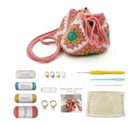 Noocro Crochet Kit Granny Square Shumai Bag, Purse, Complete DIY Kit, Detailed Instructions, Video Tutorials, for Beginners or Intermediate and Advanced Crocheters (Peachy Pink)