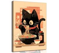 Noodle Black Cat Canvas Wall Art Tokyo Art Print Edo Period Ramen Noodles Art Japan Black Cat Poster Eating Hungry Cat For Kitchen Prints for Apartment Hotel Gallery Corridor Kitchen Bedroom