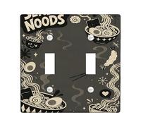 Noodles Kitchen Double Light Switch Cover Plate, Playful Fanciful Bowls Steam Black Plastic Standard Size Switch Plate Decorative for New Apartment Home Bedroom Office Decor