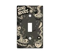 Noodles Kitchen Single Light Switch Cover Plate, Playful Fanciful Bowls Steam Black Plastic Standard Size Decorative Wall Plates for New Apartment Home Bedroom Office Decor (Single)