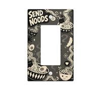 Noodles Kitchen Single Rocker Light Switch Cover, Playful Fanciful Bowls Steam Black Plastic Standard Size Switch Plate Decorative for Bedroom Bathroom Home Entrance Decor