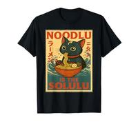 Noodlu Is The Solulu, Funny Black Cat Ramen Anime Noodles T-Shirt