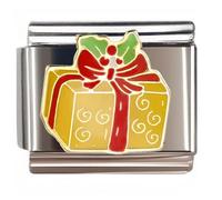 NOOFNO Christmas Italian Bracelet Charms for Women, fit 9mm Italian Charm Bracelet, Yellow Gift Box with Red Bow & Holly