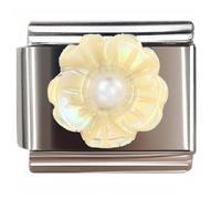 NOOFNO Flower Italian Bracelet Charms for Women, fit 9mm Italian Charm Bracelet, Iridescent Pearl Petal Bloom