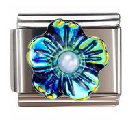 NOOFNO Flower Italian Bracelet Charms for Women, fit 9mm Italian Charm Bracelet, Pearl-Center Iridescent Petal