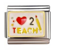 NOOFNO Italian Bracelet Charm,9mm,2 Teach Heart &; Pencil,Sentiments & Affections