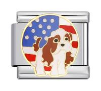 NOOFNO Italian Bracelet Charm,9mm,American Flag Dog,Animal & Insect