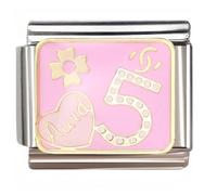 NOOFNO Italian Bracelet Charm,9mm,Auid 5 Heart &; Flower,Starter > Pattern, Color > Romantic Pink