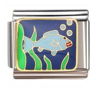 NOOFNO Italian Bracelet Charm,9mm,Blue Fish &; Green Seaweed,Animal & Insect > Marine life
