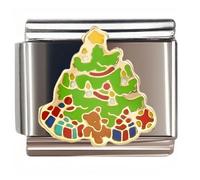 NOOFNO Italian Bracelet Charm,9mm,Christmas Tree with Presents and Teddy Bear,Color > green