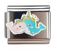 NOOFNO Italian Bracelet Charm,9mm,Colorful Narwhal Duo,Animal & Insect > Marine animals