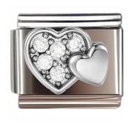 NOOFNO Italian Bracelet Charm,9mm,Double Heart Diamond Cluster,Gemstone > Diamond-studded images