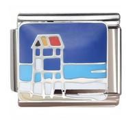 NOOFNO Italian Bracelet Charm,9mm,Geometric Blue Architectural Design,Color > Blue